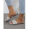 imageOYOANGLE Womens Rhinestone Flat Sandals Squared Slip on Open Toe Slide Sandals SlippersSilver