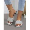 imageOYOANGLE Womens Rhinestone Flat Sandals Squared Slip on Open Toe Slide Sandals SlippersSilver