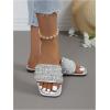 imageOYOANGLE Womens Rhinestone Flat Sandals Squared Slip on Open Toe Slide Sandals SlippersSilver