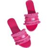 imageOYOANGLE Womens Fringe Trim Satin Open Toe Flat Slide Sandals Summer Casual Slip on Dressy SandalsHot Pink