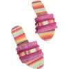 imageOYOANGLE Womens Fringe Trim Satin Open Toe Flat Slide Sandals Summer Casual Slip on Dressy SandalsPink Multi