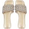 imageOYOANGLE Womens Rhinestone Flat Sandals Squared Slip on Open Toe Slide Sandals SlippersGold