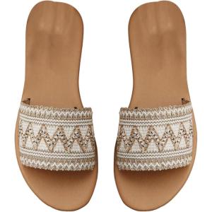 imageOYOANGLE Womens Boho Style Embroidered Flat Sandals Slide Sandals Fashion Flat Sandals Beach SlippersBeige