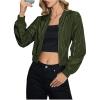 imageOYOANGLE Womens Lightweight Bomber Biker Jacket Zip up Windbreaker Crop Bomber Jacket CoatArmy Green