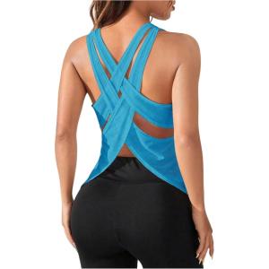 imageOYOANGLE Womens Sleeveless Workout Tops Racerback Athletic Loose Shirts Lightweight Yoga Gym Clothes Running Tank TopsBright Blue