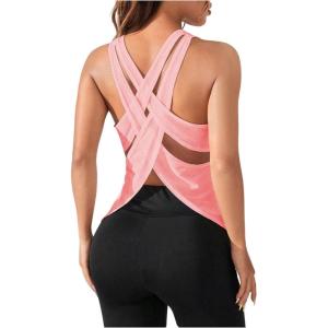 imageOYOANGLE Womens Sleeveless Workout Tops Racerback Athletic Loose Shirts Lightweight Yoga Gym Clothes Running Tank TopsPink