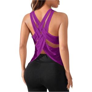 imageOYOANGLE Womens Sleeveless Workout Tops Racerback Athletic Loose Shirts Lightweight Yoga Gym Clothes Running Tank TopsPurple