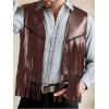 image:imageOYOANGLE Mens PU Leather Open Front Fringe Vest Boho Cowboy Western Sleeveless Jacket WaistcoatRust Brown