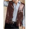 image:imageOYOANGLE Mens PU Leather Open Front Fringe Vest Boho Cowboy Western Sleeveless Jacket WaistcoatRust Brown