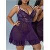 image:imageOYOANGLE Plus Size Lingerie for Women Lace Sheer Babydoll Chemise V Neck Mesh SleepwearPurple