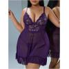 image:imageOYOANGLE Plus Size Lingerie for Women Lace Sheer Babydoll Chemise V Neck Mesh SleepwearPurple