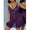 image:imageOYOANGLE Plus Size Lingerie for Women Lace Sheer Babydoll Chemise V Neck Mesh SleepwearPurple