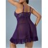image:imageOYOANGLE Plus Size Lingerie for Women Lace Sheer Babydoll Chemise V Neck Mesh SleepwearPurple