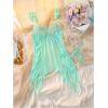image:imageOYOANGLE Womens 2 Piece Mesh Sheer Floral Butterfly Babydoll Slip Dress Nightgown and Thong Lingerie SetGreen