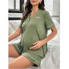 image:imageOYOANGLE Womens Maternity Pajamas V Neck Short Sleeve Button Down Shirt and Shorts 2 Piece loungewearArmy Green