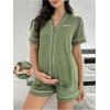image:imageOYOANGLE Womens Maternity Pajamas V Neck Short Sleeve Button Down Shirt and Shorts 2 Piece loungewearArmy Green