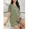 image:imageOYOANGLE Womens Maternity Pajamas V Neck Short Sleeve Button Down Shirt and Shorts 2 Piece loungewearArmy Green