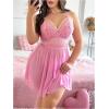 image:imageOYOANGLE Womens Plus Size 2 Piece Lingerie Set Lace Sheer Underwire Ruffle Chemise and Thongs V Neck SleepwearPink