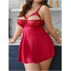 image:imageOYOANGLE Womens Plus Size Babydoll Lingerie Cut Out Lace Strap Nightgown Chemise Boudoir OutfitsBurgundy