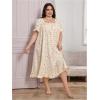 image:imageOYOANGLE Womens Plus Size Ditsy Floral Nightgowns Short Sleeve Ruffle Trim Long Nightdress SleepwearApricot