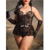 image:imageOYOANGLE Womens Plus Size Floral Lace Sheer Underwire Bodysuits Corset Lingerie One Piece Mini BabydollBlack
