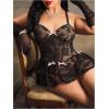 image:imageOYOANGLE Womens Plus Size Floral Lace Sheer Underwire Bodysuits Corset Lingerie One Piece Mini BabydollBlack