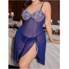 image:imageOYOANGLE Womens Plus Size Floral Sheer Nightgowns Sleeveless Ruffle Split Chemise Nightdress Babydoll LingerieDeep Blue