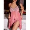 image:imageOYOANGLE Womens Plus Size Floral Sheer Nightgowns Sleeveless Ruffle Split Chemise Nightdress Babydoll LingerieDusty Pink