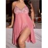 image:imageOYOANGLE Womens Plus Size Floral Sheer Nightgowns Sleeveless Ruffle Split Chemise Nightdress Babydoll LingerieDusty Pink
