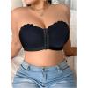 image:imageOYOANGLE Womens Plus Size Front Closure Strapless Bras Scallop Trim Bandeau Bra Push Up Tube Top BraletteBlack