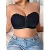 image:imageOYOANGLE Womens Plus Size Front Closure Strapless Bras Scallop Trim Bandeau Bra Push Up Tube Top BraletteBlack