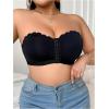 image:imageOYOANGLE Womens Plus Size Front Closure Strapless Bras Scallop Trim Bandeau Bra Push Up Tube Top BraletteBlack