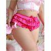 image:imageOYOANGLE Womens Plus Size Satin Panties Layered Ruffle Mid Rise Full Coverage Briefs Silky Coquette UnderwearHot Pink