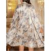image:imageOYOANGLE Womens Plus Size Satin Robe Set Floral Nightgown with Belted Kimono Bathrobe 2 Piece SleepwearApricot