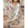 image:imageOYOANGLE Womens Plus Size Satin Robe Set Floral Nightgown with Belted Kimono Bathrobe 2 Piece SleepwearApricot