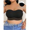 image:imageOYOANGLE Womens Plus Size Strapless Bra Non Slip Ribbed Tube Top Bralettes Comfortable Padded Bandeau BrasBlack