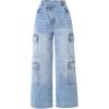 image:imageOYOANGLE Girls Cargo Jeans Asymmetrical Waist Flap Pocket Straight Leg Denim PantsMedium Wash