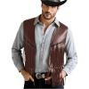 image:imageOYOANGLE Mens PU Leather Open Front Fringe Vest Boho Cowboy Western Sleeveless Jacket WaistcoatRust Brown