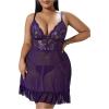 image:imageOYOANGLE Plus Size Lingerie for Women Lace Sheer Babydoll Chemise V Neck Mesh SleepwearPurple