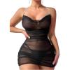image:imageOYOANGLE Womens 2 Piece Lingerie Set Peal Beaded Halter Sheer Chemise with Thong Babydoll SleepwearBlack