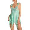 image:imageOYOANGLE Womens 2 Piece Mesh Sheer Floral Butterfly Babydoll Slip Dress Nightgown and Thong Lingerie SetGreen