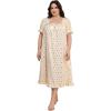 image:imageOYOANGLE Womens Plus Size Ditsy Floral Nightgowns Short Sleeve Ruffle Trim Long Nightdress SleepwearApricot