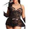 image:imageOYOANGLE Womens Plus Size Floral Lace Sheer Underwire Bodysuits Corset Lingerie One Piece Mini BabydollBlack