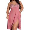 image:imageOYOANGLE Womens Plus Size Floral Sheer Nightgowns Sleeveless Ruffle Split Chemise Nightdress Babydoll LingerieDusty Pink