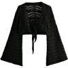 image:imageOYOANGLE Womens Plus Size Hollow Out Crochet Cardigan Sweater Tie Front Bell Sleeve Cropped Bolero ShrugsBlack