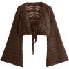 image:imageOYOANGLE Womens Plus Size Hollow Out Crochet Cardigan Sweater Tie Front Bell Sleeve Cropped Bolero ShrugsBrown