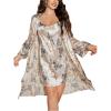 image:imageOYOANGLE Womens Plus Size Satin Robe Set Floral Nightgown with Belted Kimono Bathrobe 2 Piece SleepwearApricot