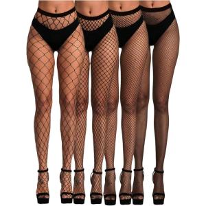 image:imageOYOANGLE Womens 4 Pairs Hollow Out Fishnet Mesh Tights See Through High Waist Sheer PantyhoseBlack