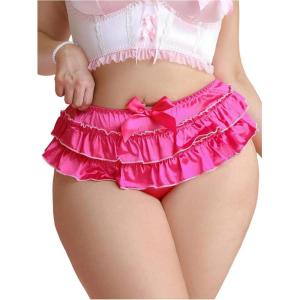 image:imageOYOANGLE Womens Plus Size Satin Panties Layered Ruffle Mid Rise Full Coverage Briefs Silky Coquette UnderwearHot Pink