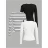 image:imageOYOANGLE Girls Long Sleeve T Shirt 3 Pack Crew Neck Basic Fitted Tee Shirts Solid Fall Layering TopsBlack White
